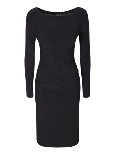 Shop Norma Kamali Shirred Black Dress