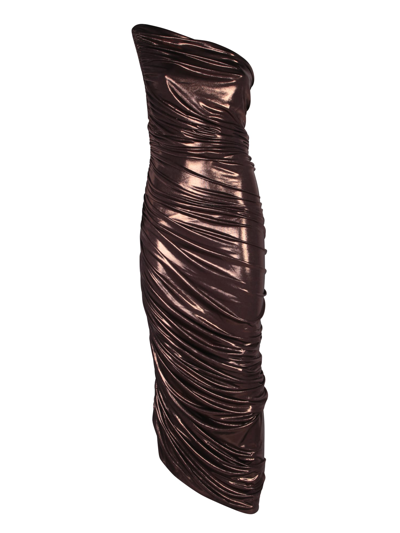 Shop Norma Kamali Diana Glow Brown Dress In Metallic