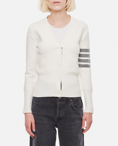 Shop Thom Browne Classic V-neck Cotton Cardigan In White