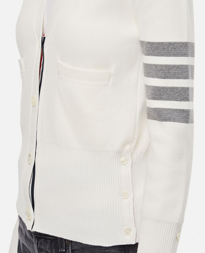 Shop Thom Browne Classic V-neck Cotton Cardigan In White