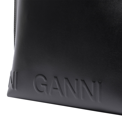Shop Ganni Banner Medium Tote In Black