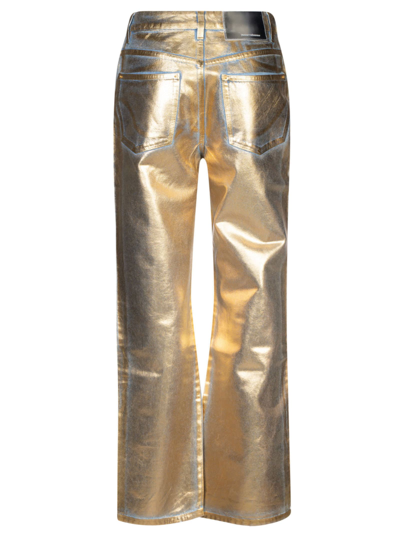 Shop Rabanne Metallic Denim Jeans In Dark Gold