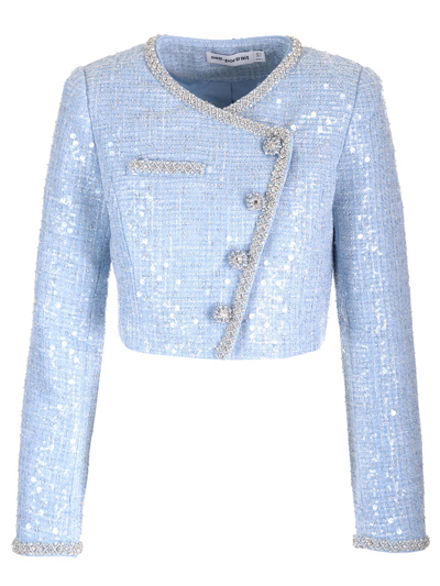 Shop Self-portrait Sequinned Bouclè Jacket In Blue