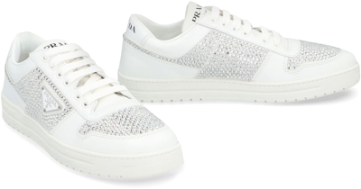 Shop Prada Leather Low-top Sneakers In White