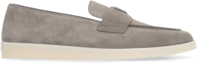 Shop Prada Suede Loafers In Grey