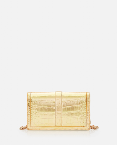Shop Versace Croco Laminated Leather Wallet In Golden