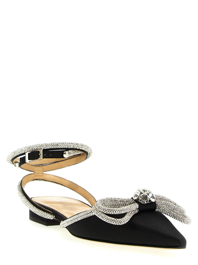 Mach &amp; Mach Black Satin Double Bow Ballerinas In Black