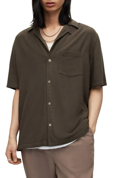 Shop Allsaints Cudi Short Sleeve Button-up Camp Shirt In Roasted Brown