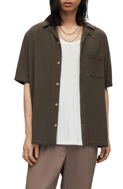 Allsaints Cudi Short Sleeve Button-up Camp Shirt In Roasted Brown