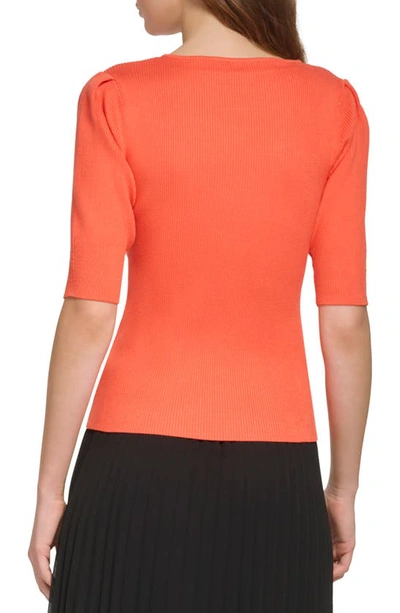 Shop Dkny Knot Detail Rib Sweater In Persimmon