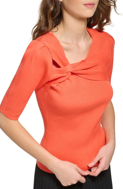 Shop Dkny Knot Detail Rib Sweater In Persimmon