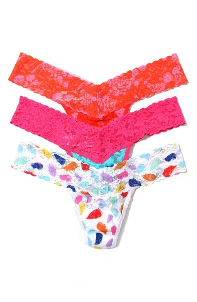 Shop Hanky Panky Low Rise Lace Thongs In White Multi/ Pink/ Coral