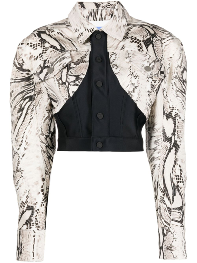 Shop Mugler Neutral Snakeskin-print Cropped Jacket In Neutrals