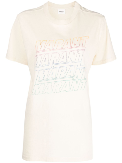 Shop Marant Etoile Neutral Logo-print Organic-cotton T-shirt In Neutrals