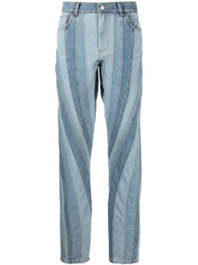 Shop Mugler Blue Spiral Straight-leg Jeans