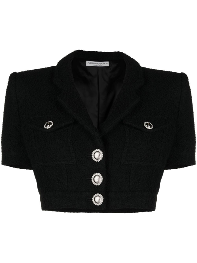 Shop Alessandra Rich Short-sleeve Crop Jacket In Black