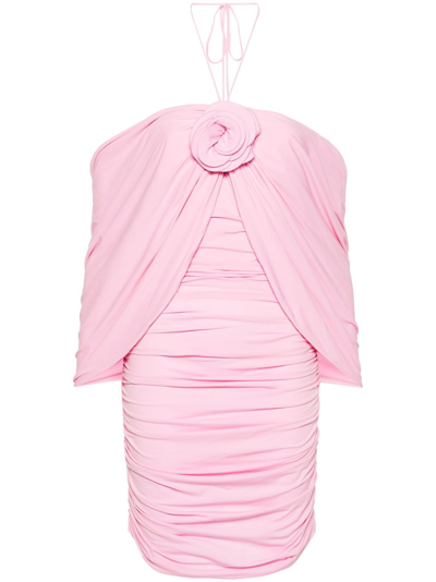 Shop Magda Butrym Pink Floral-appliqué Ruched Mini Dress