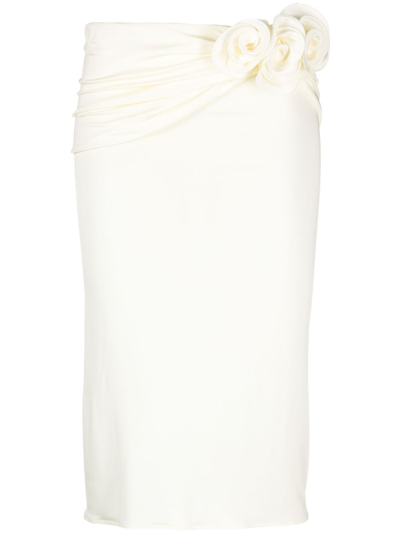 Shop Magda Butrym White Floral-appliqué Midi Skirt In Neutrals