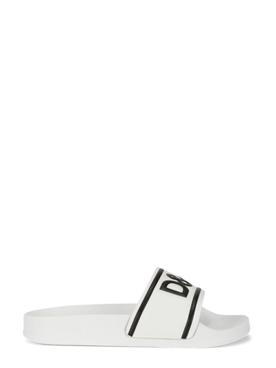 Shop Dolce & Gabbana Logo Printed Slides In White