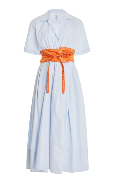 Shop Rosie Assoulin Obi-belted Cotton Midi Shirt Dress In Light Blue