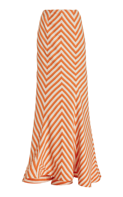 Shop Rosie Assoulin Lily Striped Crepe Maxi Skirt In Orange