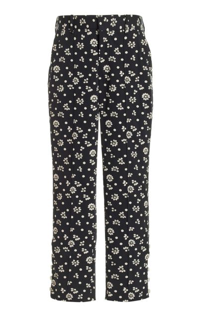 Shop Rosie Assoulin Oboe Printed Cotton-blend Cropped Pants In Black,white