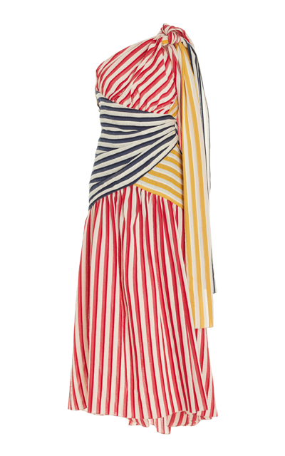Shop Rosie Assoulin Accordion Asymmetric Poplin Maxi Dress In Multi