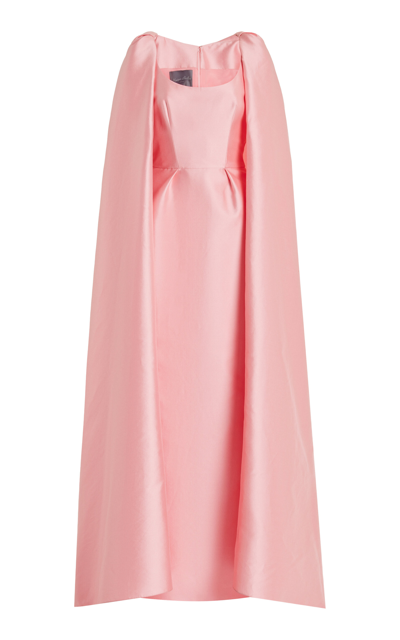 Shop Monique Lhuillier Cape-effect Silk-blend Gown In Pink
