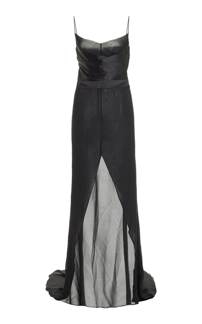 Shop Burc Akyol Siren Cummerbund-detailed Silk-satin Dress In Black