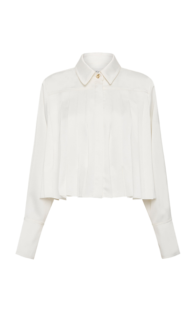 Shop Aje Estrade Pleated Poplin Cropped Shirt In White