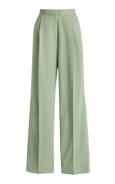 Shop Oscar De La Renta High-rise Silk Georgette Wide-leg Pants In Green