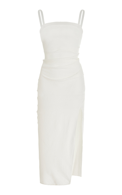 Shop Anemos The Nadege Draped Linen-blend Midi Dress In White
