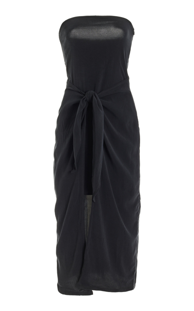 Shop Anemos The D.k. Strapless Tie Front Midi Dress In Black
