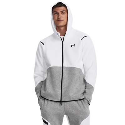 Shop Under Armour Mens  Unstoppable Fleece Full-zip Hoodie In Mod Grey/white