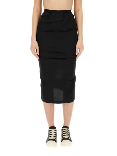 Shop Rick Owens Elasticated Waistband Midi Skirt In Black