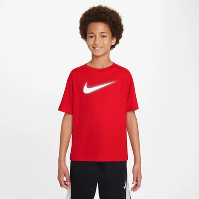 Shop Nike Boys  Dri-fit Multi + Short Sleeve Gx Top In White/university Red