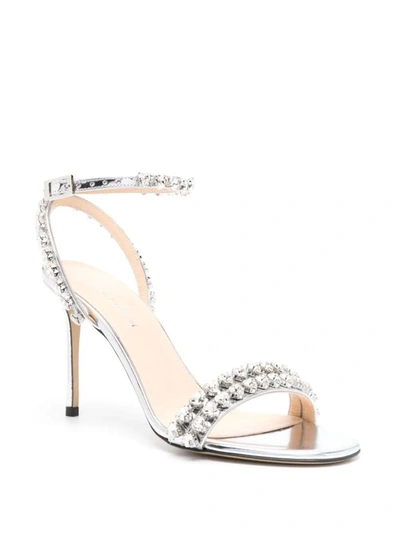 Shop Mach & Mach Audrey Crystal Round Toe Mirror Sandal Shoes In Grey