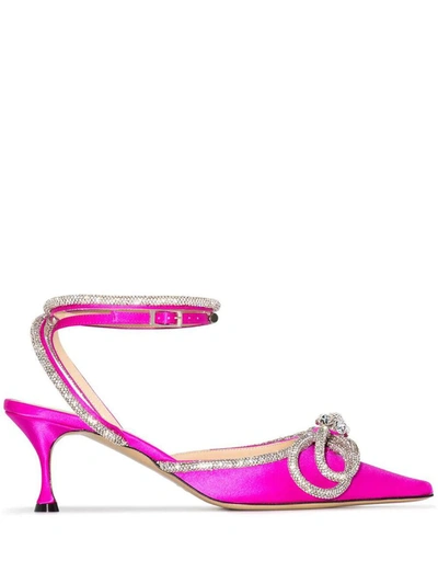 Shop Mach & Mach Satin Double Bow High Heels Shoes In Pink & Purple