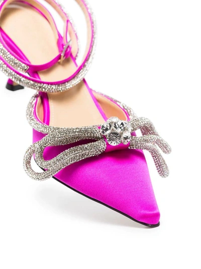 Shop Mach & Mach Satin Double Bow High Heels Shoes In Pink & Purple