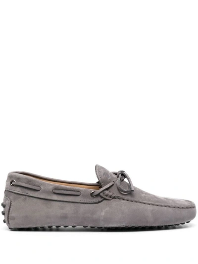 Shop Tod's Nubuck Morbidone Loafer Shoes In Grey