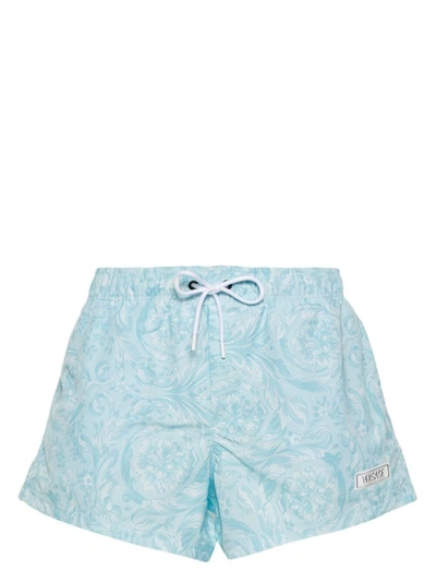 Shop Versace Swim Boxer Nylon Gulf Tonal Baroque Print Clothing In Blue