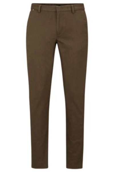 Shop Hugo Boss Slim-fit Chinos In A Melange Stretch-cotton Blend In Light Green