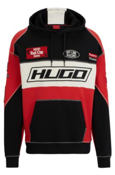 Shop Hugo Color-blocked Hoodie In Cotton With Racing-inspired Details In Light Pink