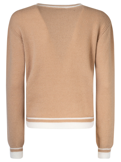 Msgm Emrboidered-logo Wool-cashmere Blend Jumper In Beige