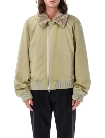 Shop Burberry Cotton And Shearling Bomber Jacket In White