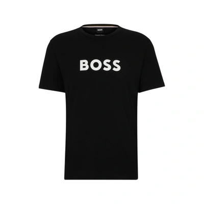 Shop Hugo Boss Cotton T-shirt With Contrast Logo In Black