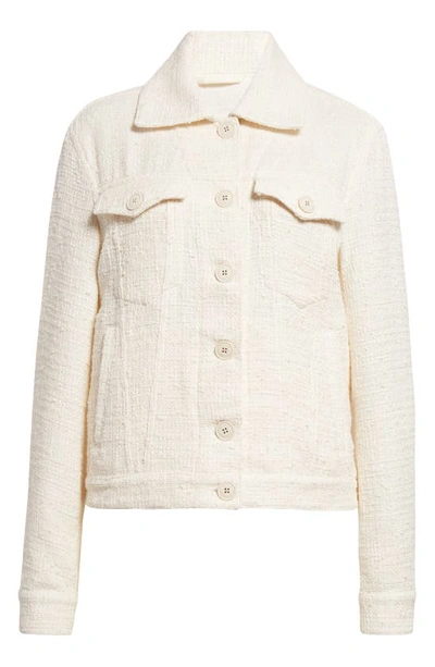 Shop Eleventy Slub Weave Cotton Blend Trucker Jacket In Ivory