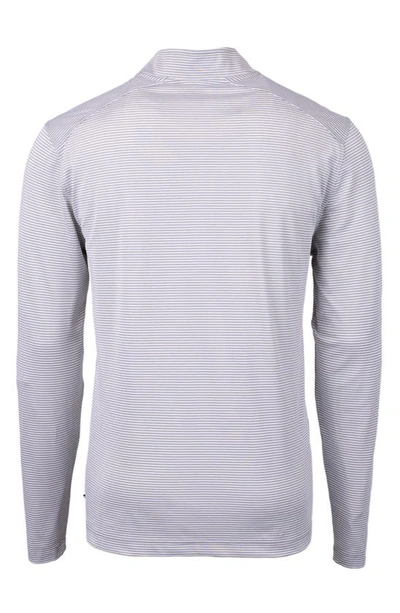 Shop Cutter & Buck Micro Stripe Quarter Zip Recycled Polyester Piqué Pullover In Polished/ White