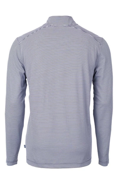 Shop Cutter & Buck Micro Stripe Quarter Zip Recycled Polyester Piqué Pullover In Navy Blue/ White