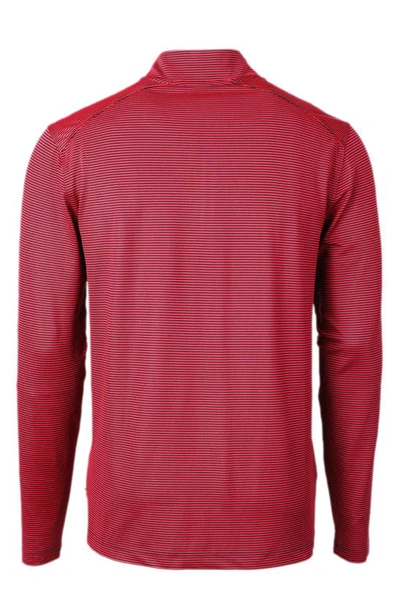 Shop Cutter & Buck Micro Stripe Quarter Zip Recycled Polyester Piqué Pullover In Red/ Navy Blue